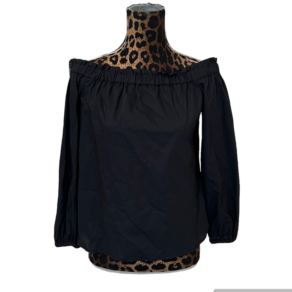 J. Crew G2654 Long Sleeve Off The Shoulder Top In Black Size 0